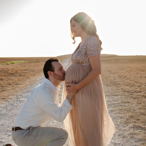 Maya Maternity Taupe Blush Maxi Dress with Sequins - Picture 3 of 5